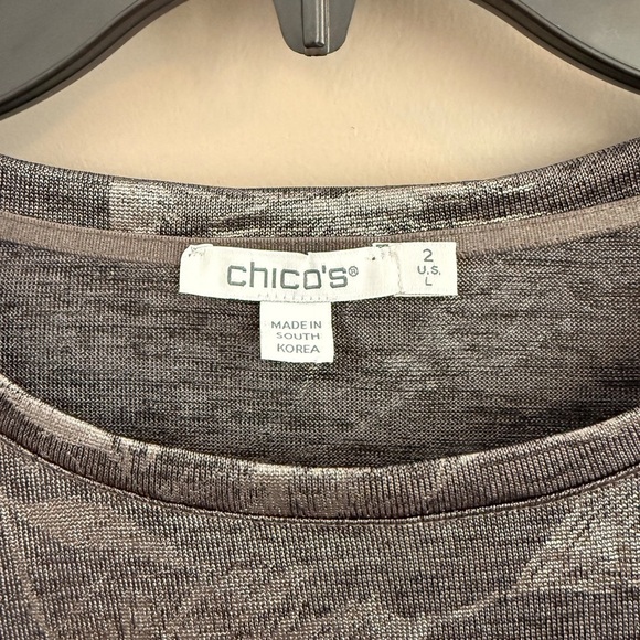 NWT Chico’s Metallic Layering Tee. Charcoal/Silver. Chicos size 2 (12-14). - Picture 4 of 5